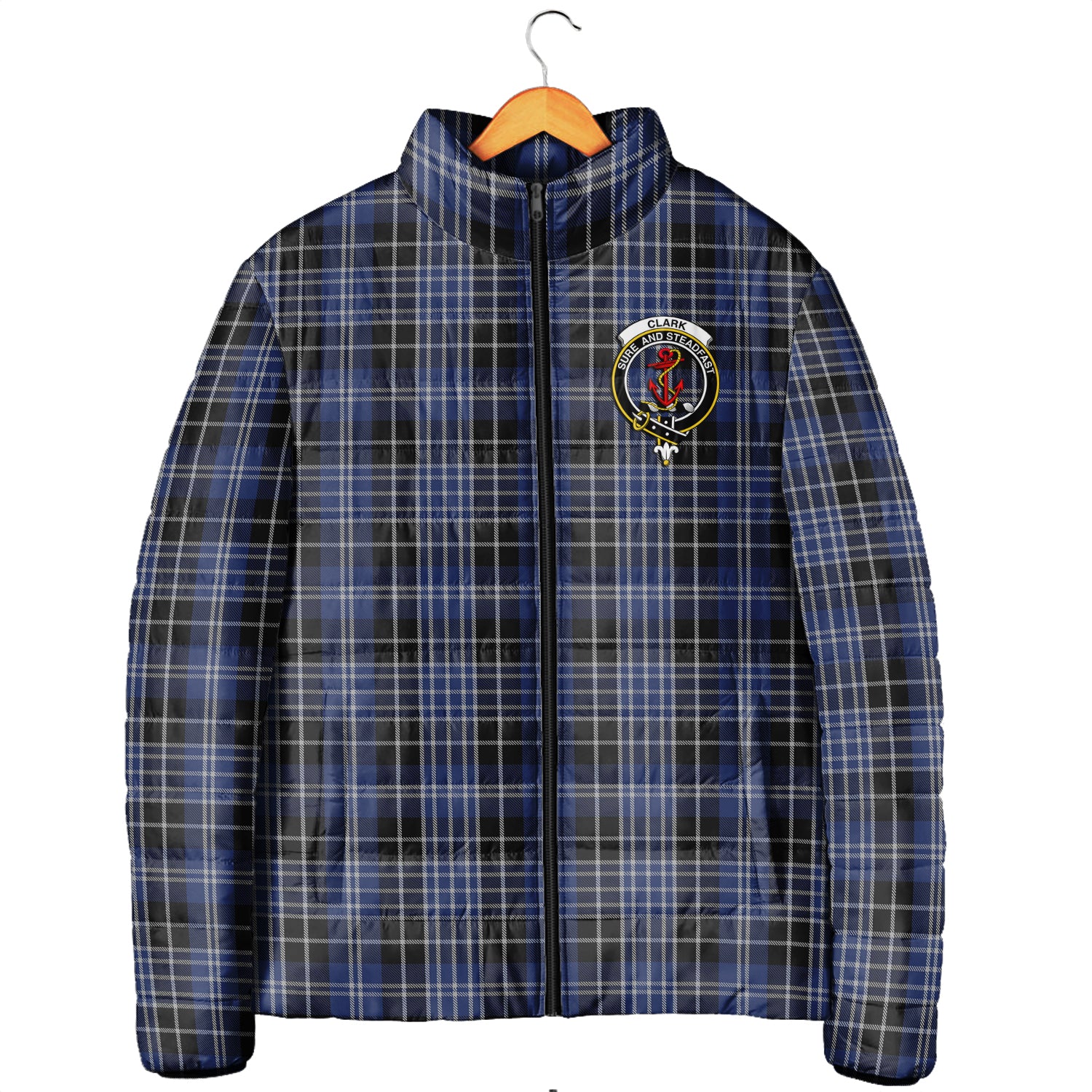 Clark (Clarke) Tartan Padded Jacket with Family Crest Men's Padded Jacket - Tartan Vibes Clothing