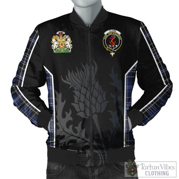 Clark Tartan Bomber Jacket with Family Crest and Scottish Thistle Vibes Sport Style