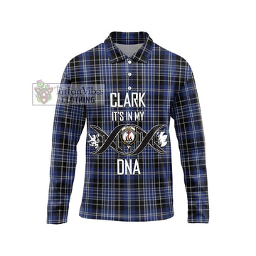 Clark (Clarke) Tartan Long Sleeve Polo Shirt with Family Crest DNA In Me Style Unisex - Tartanvibesclothing Shop