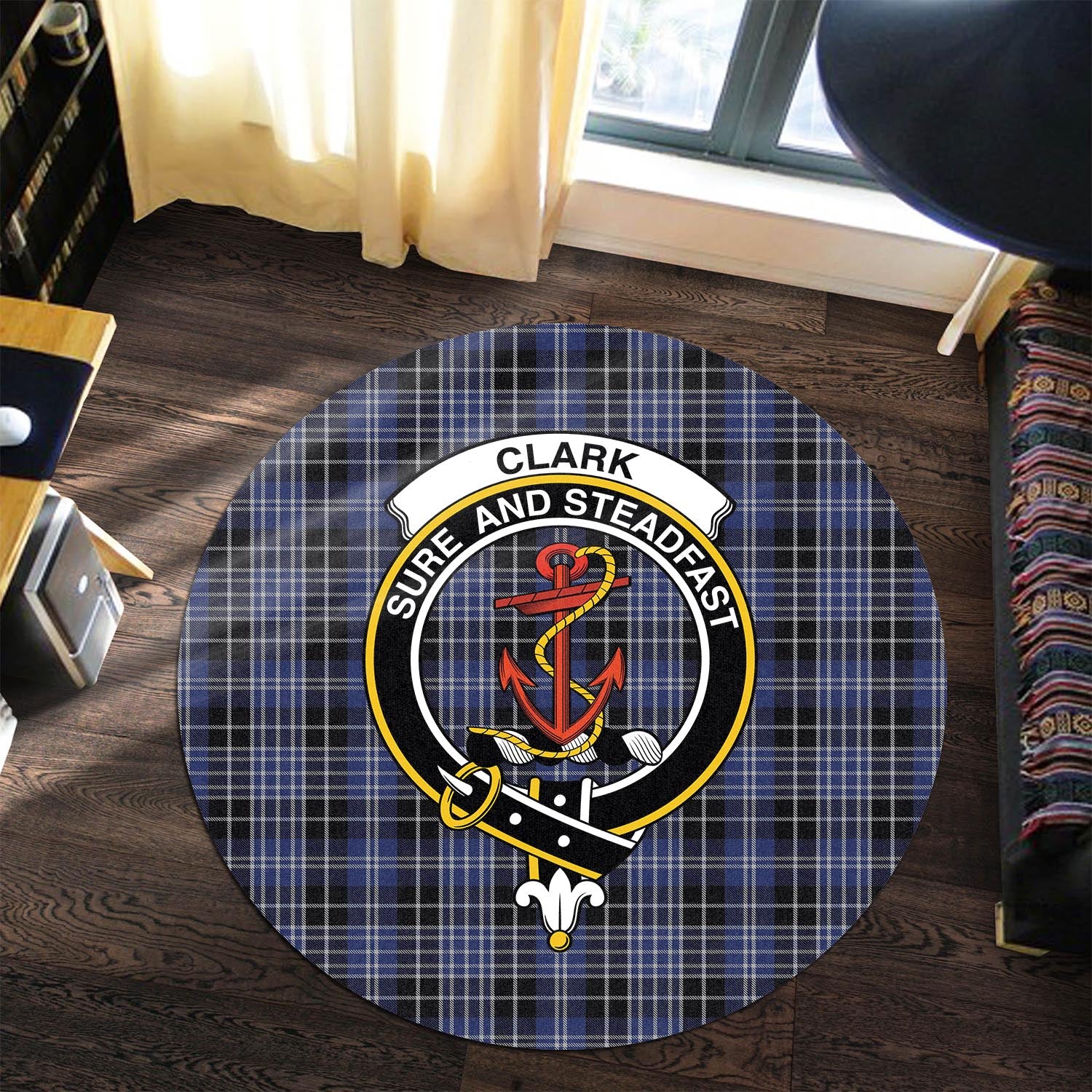 Clark Tartan Round Rug with Family Crest - Tartanvibesclothing