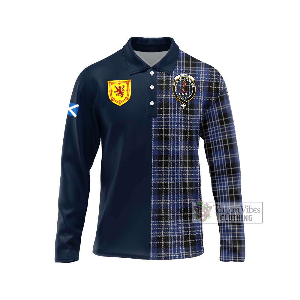 Tartan Vibes Clothing Clark Tartan Long Sleeve Polo Shirt with Scottish Lion Royal Arm Half Style