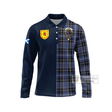 Tartan Vibes Clothing Clark Tartan Long Sleeve Polo Shirt with Scottish Lion Royal Arm Half Style