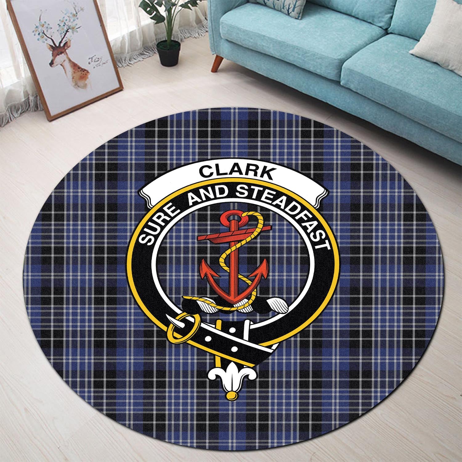 Clark Tartan Round Rug with Family Crest - Tartanvibesclothing
