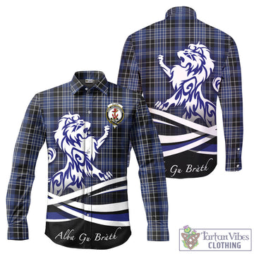 Clark (Clarke) Tartan Long Sleeve Button Up Shirt with Alba Gu Brath Regal Lion Emblem