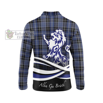 Clark (Clarke) Tartan Long Sleeve Polo Shirt with Alba Gu Brath Regal Lion Emblem - Tartanvibesclothing Shop