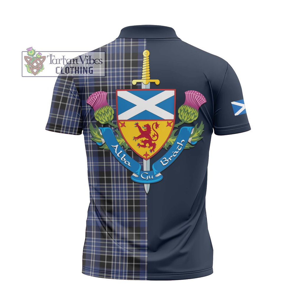 Tartan Vibes Clothing Clark Tartan Zipper Polo Shirt with Scottish Lion Royal Arm Half Style