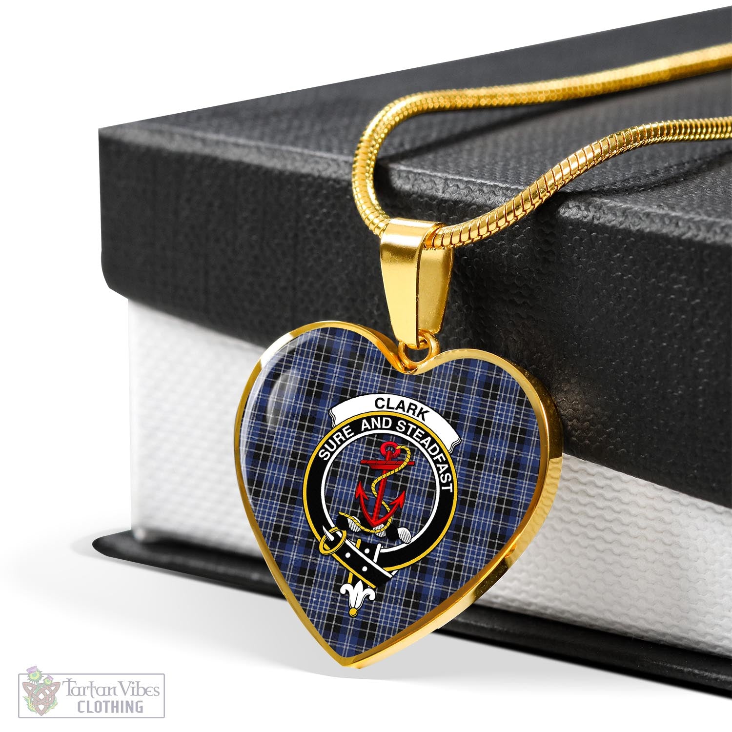Tartan Vibes Clothing Clark Tartan Heart Necklace with Family Crest