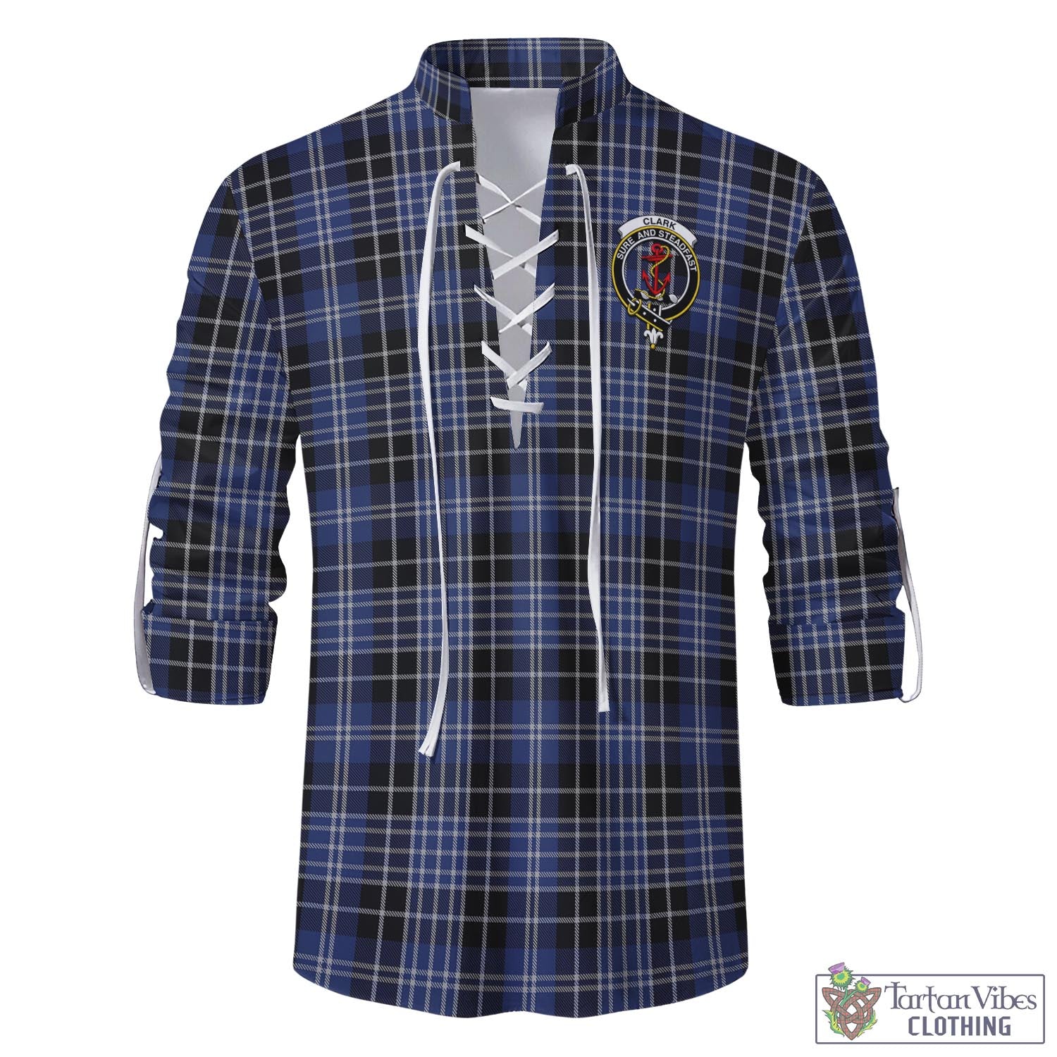 Tartan Vibes Clothing Clark Tartan Men's Scottish Traditional Jacobite Ghillie Kilt Shirt with Family Crest