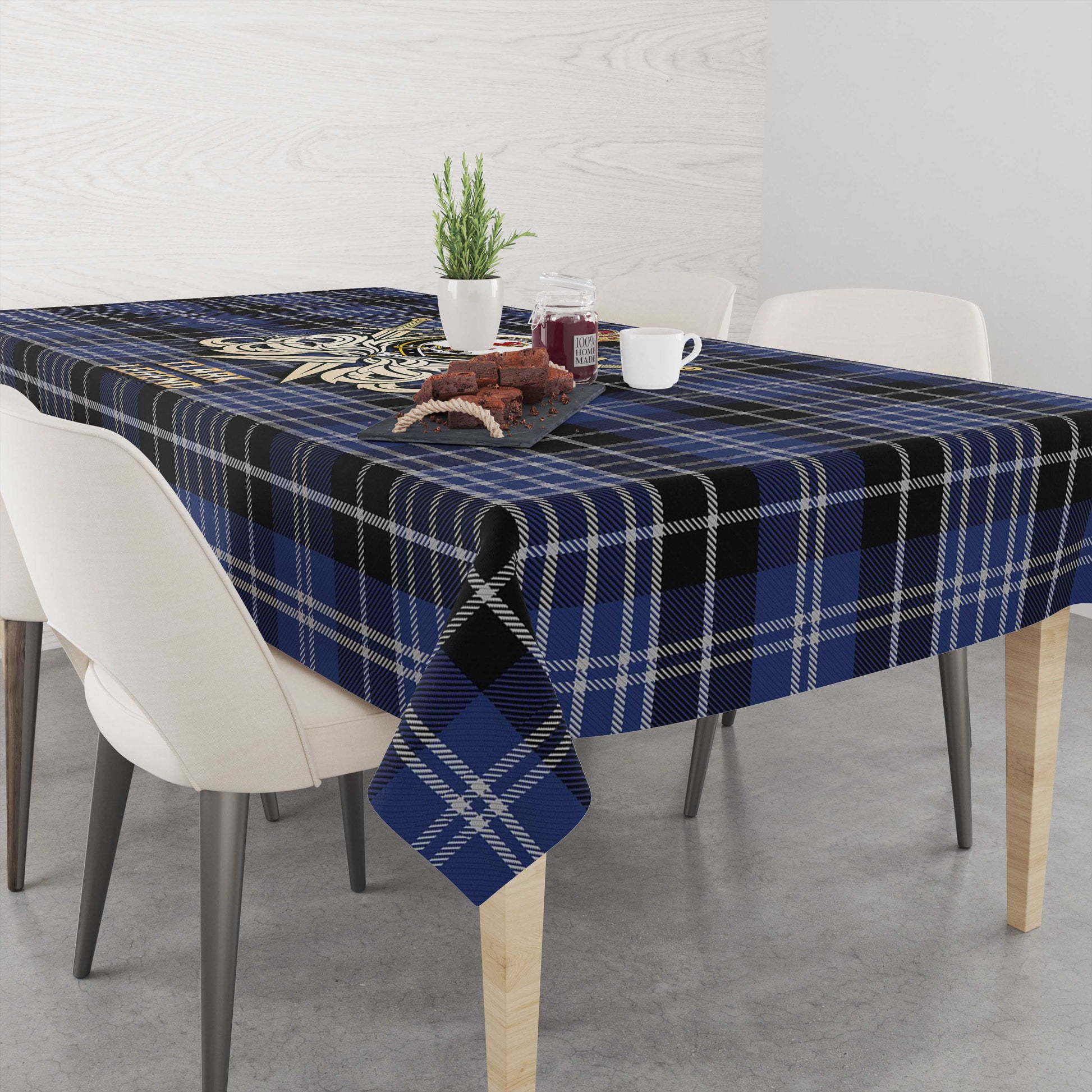Tartan Vibes Clothing Clark Tartan Tablecloth with Clan Crest and the Golden Sword of Courageous Legacy