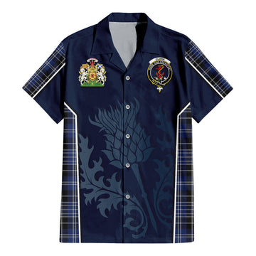Tartan Vibes Clothing Clark Tartan Short Sleeve Button Up Shirt with Family Crest and Scottish Thistle Vibes Sport Style