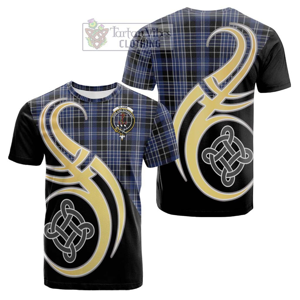 Tartan Vibes Clothing Clark Tartan Cotton T-shirt with Family Crest and Celtic Symbol Style