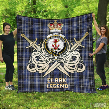 Clark Tartan Quilt with Clan Crest and the Golden Sword of Courageous Legacy