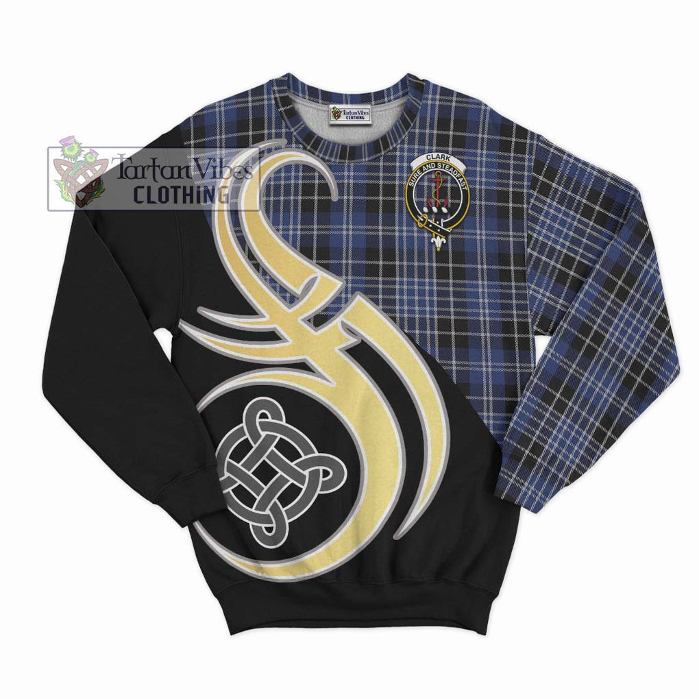 Clark (Clarke) Tartan Sweatshirt with Family Crest and Celtic Symbol Style - Tartan Vibes Clothing