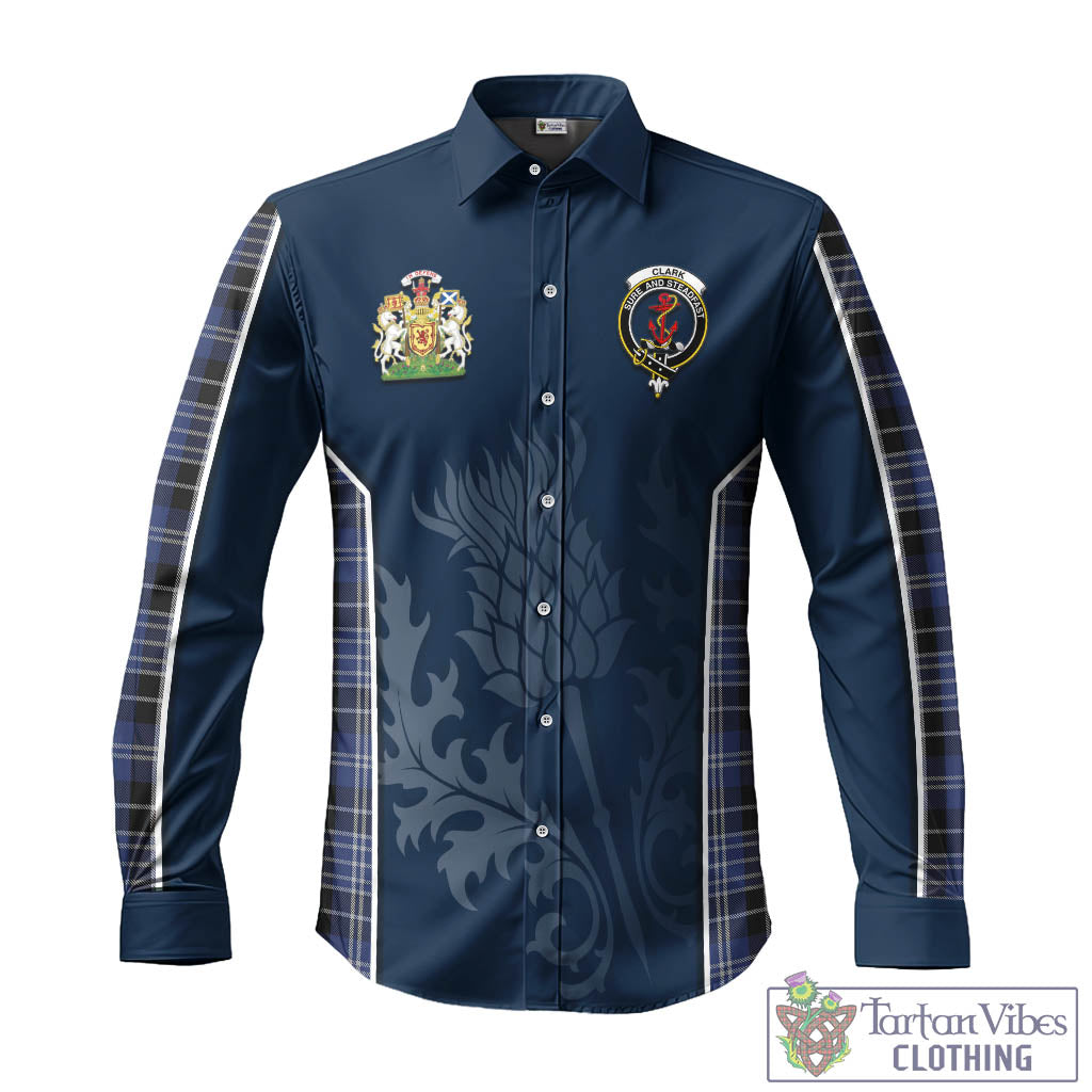 Tartan Vibes Clothing Clark Tartan Long Sleeve Button Up Shirt with Family Crest and Scottish Thistle Vibes Sport Style
