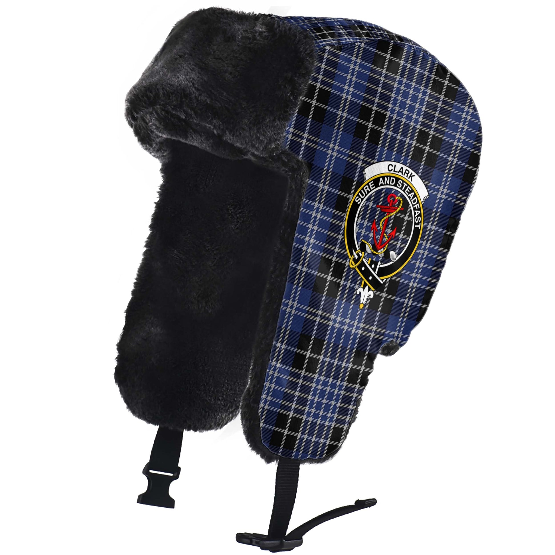 Clark Tartan Winter Trapper Hat with Family Crest - Tartanvibesclothing