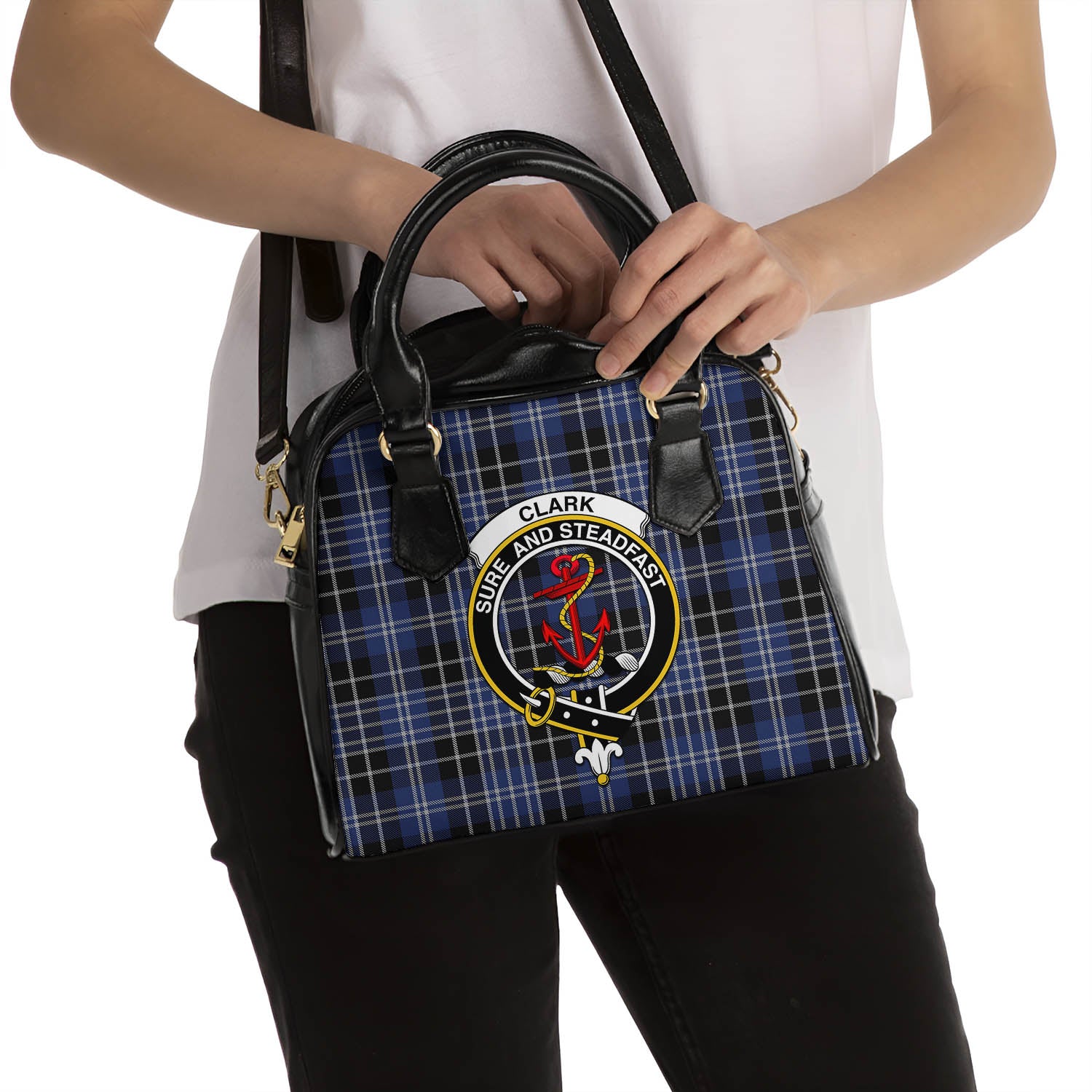 Clark Tartan Shoulder Handbags with Family Crest - Tartanvibesclothing