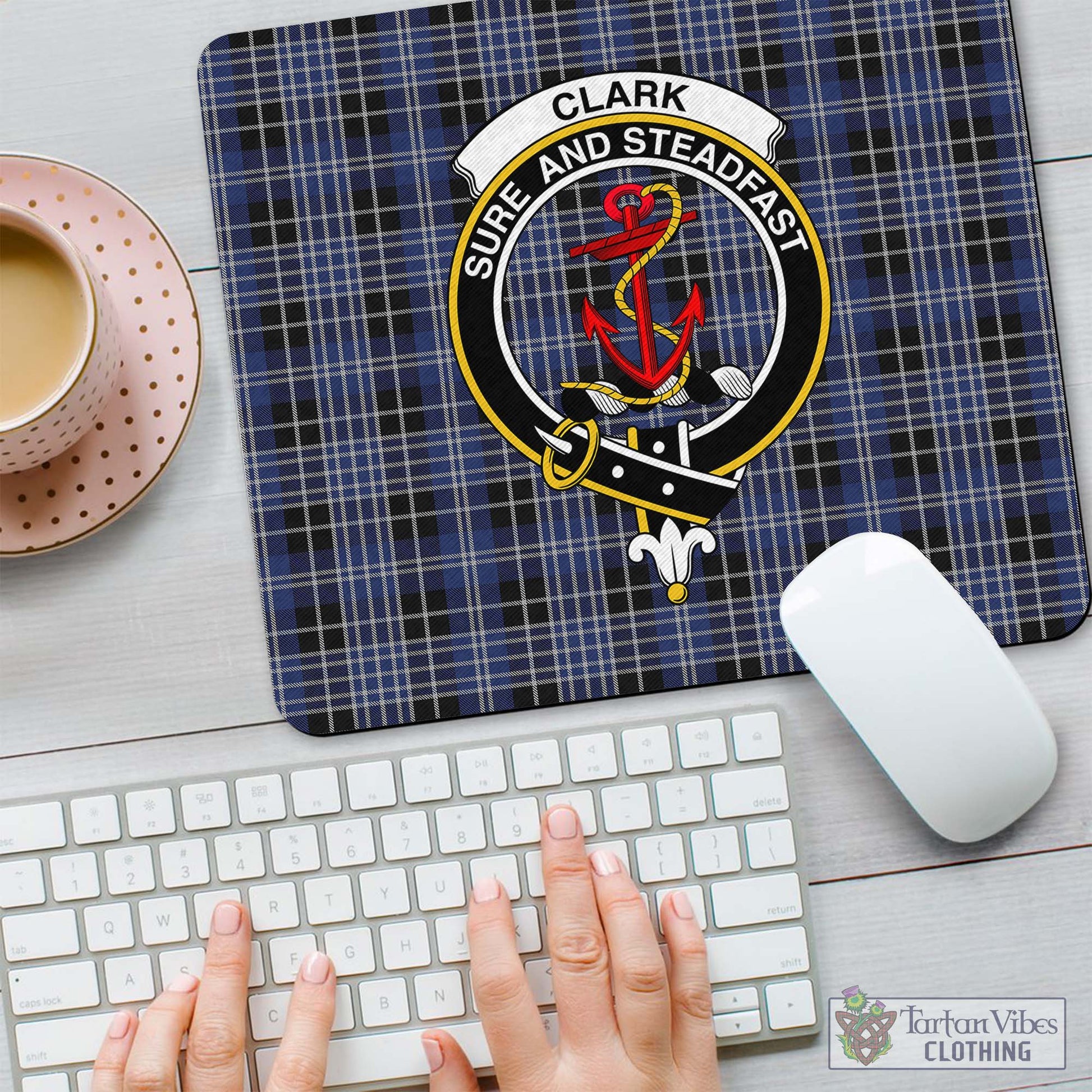 Tartan Vibes Clothing Clark Tartan Mouse Pad with Family Crest