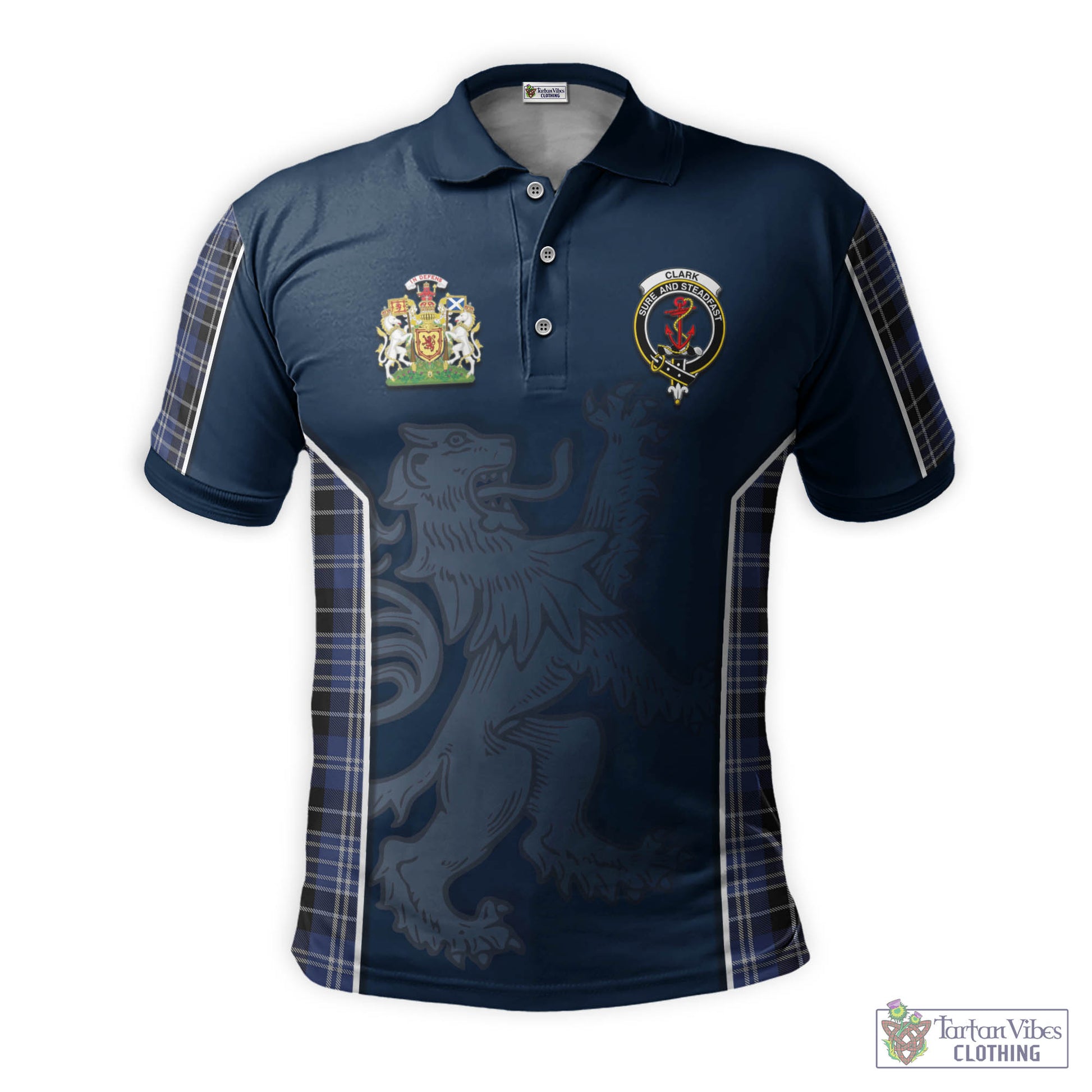 Tartan Vibes Clothing Clark Tartan Men's Polo Shirt with Family Crest and Lion Rampant Vibes Sport Style