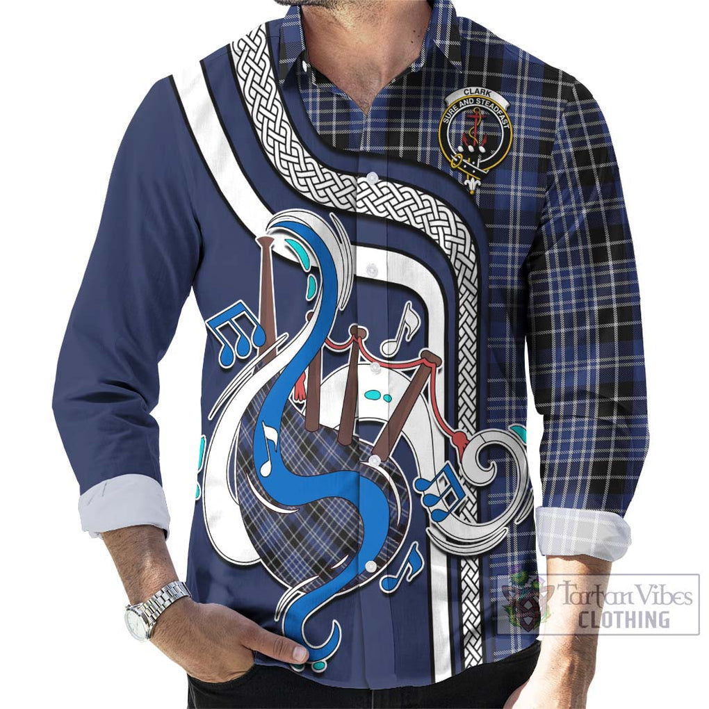Clark (Clarke) Tartan Long Sleeve Button Shirt with Epic Bagpipe Style - Tartanvibesclothing Shop