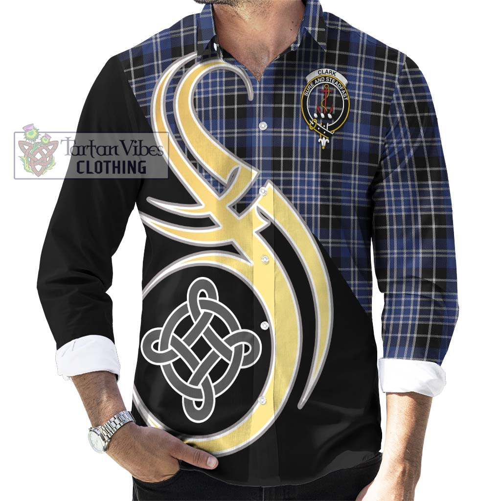 Clark (Clarke) Tartan Long Sleeve Button Shirt with Family Crest and Celtic Symbol Style - Tartan Vibes Clothing