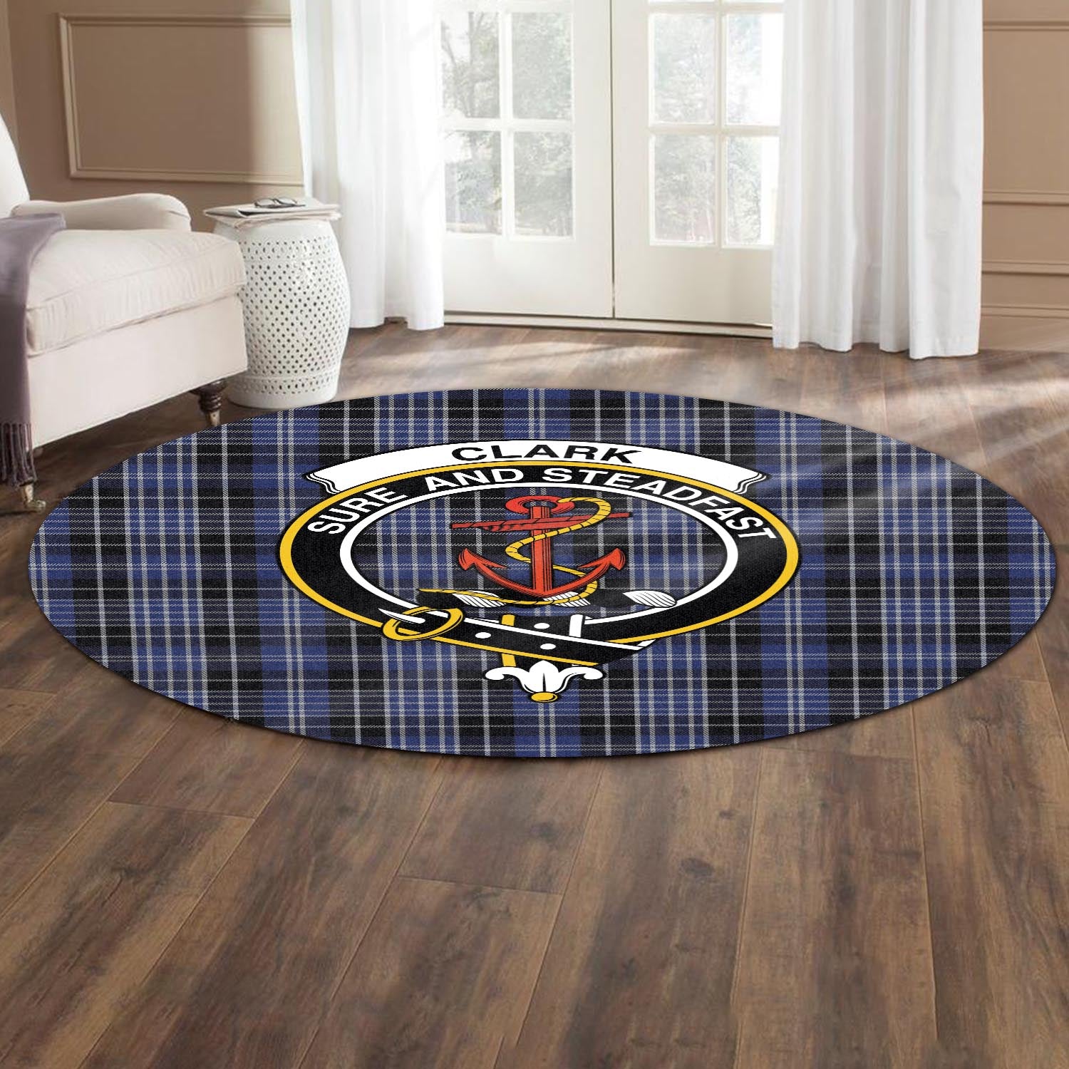 Clark Tartan Round Rug with Family Crest - Tartanvibesclothing