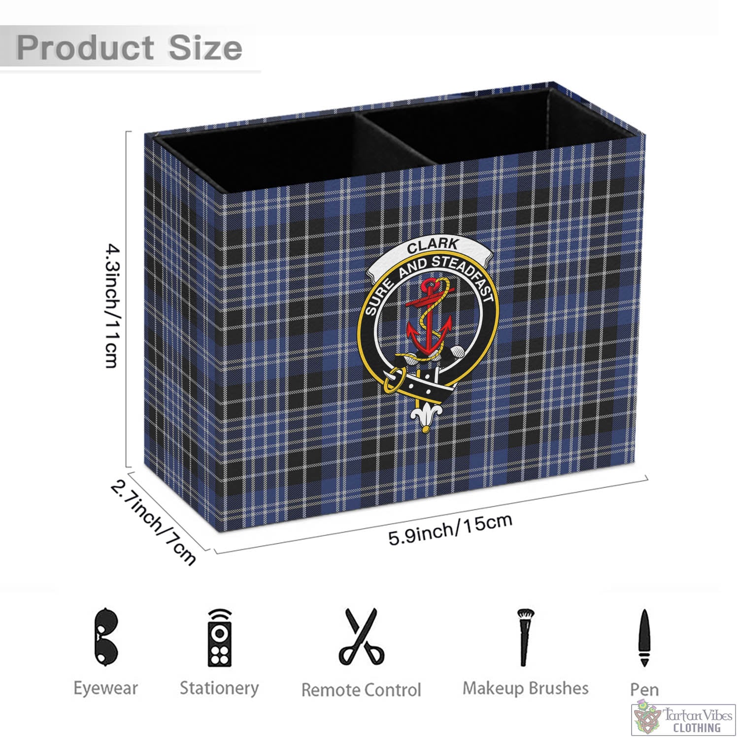 Tartan Vibes Clothing Clark Tartan Pen Holder with Family Crest