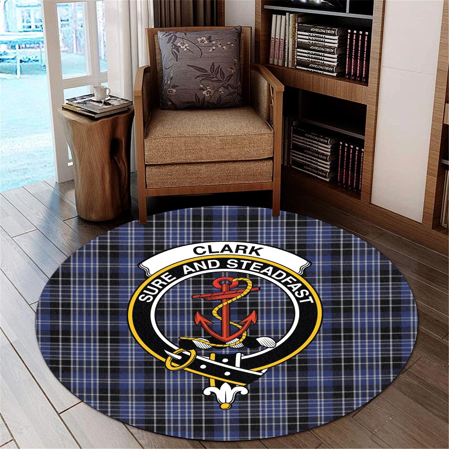 Clark Tartan Round Rug with Family Crest - Tartanvibesclothing