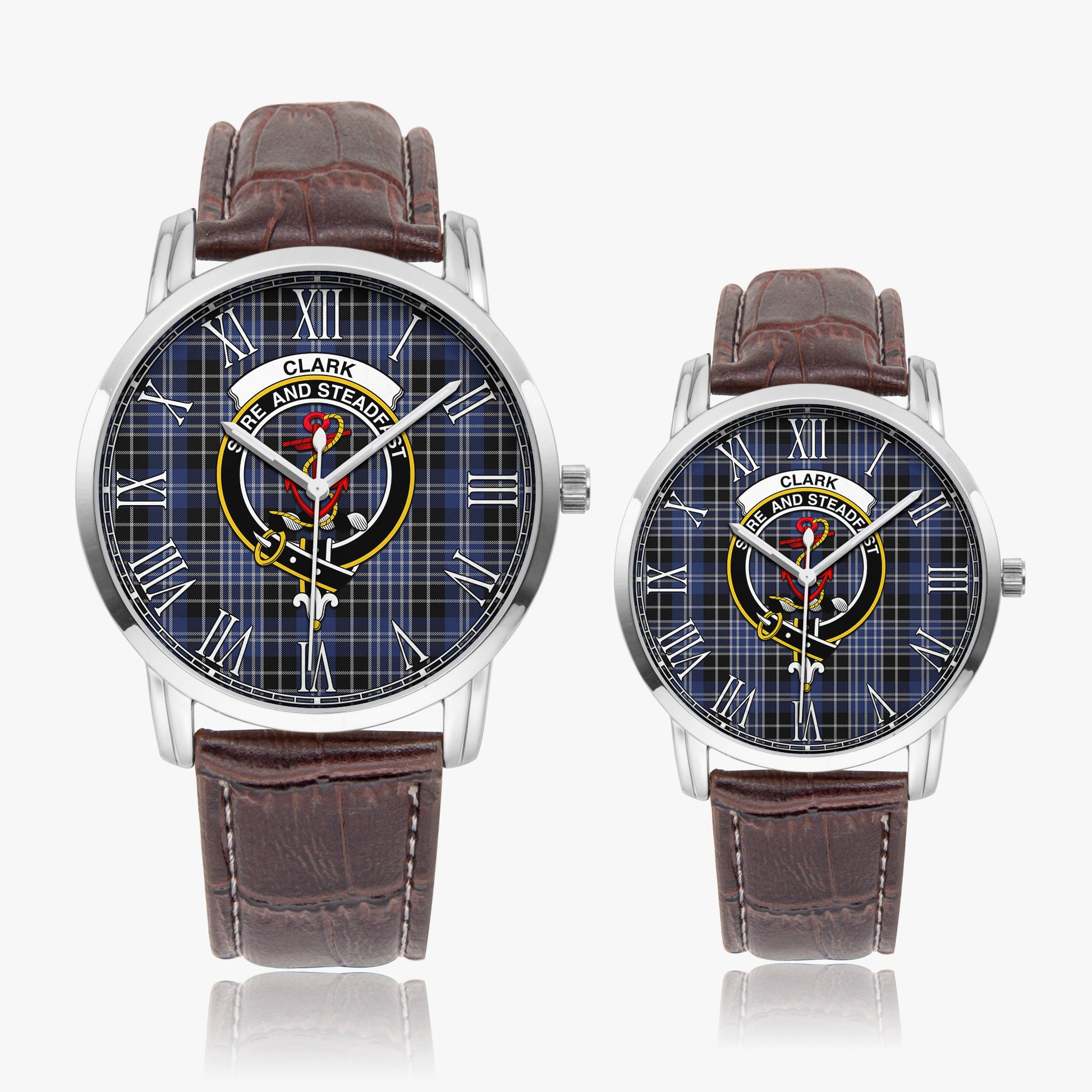 Clark Tartan Family Crest Leather Strap Quartz Watch - Tartanvibesclothing