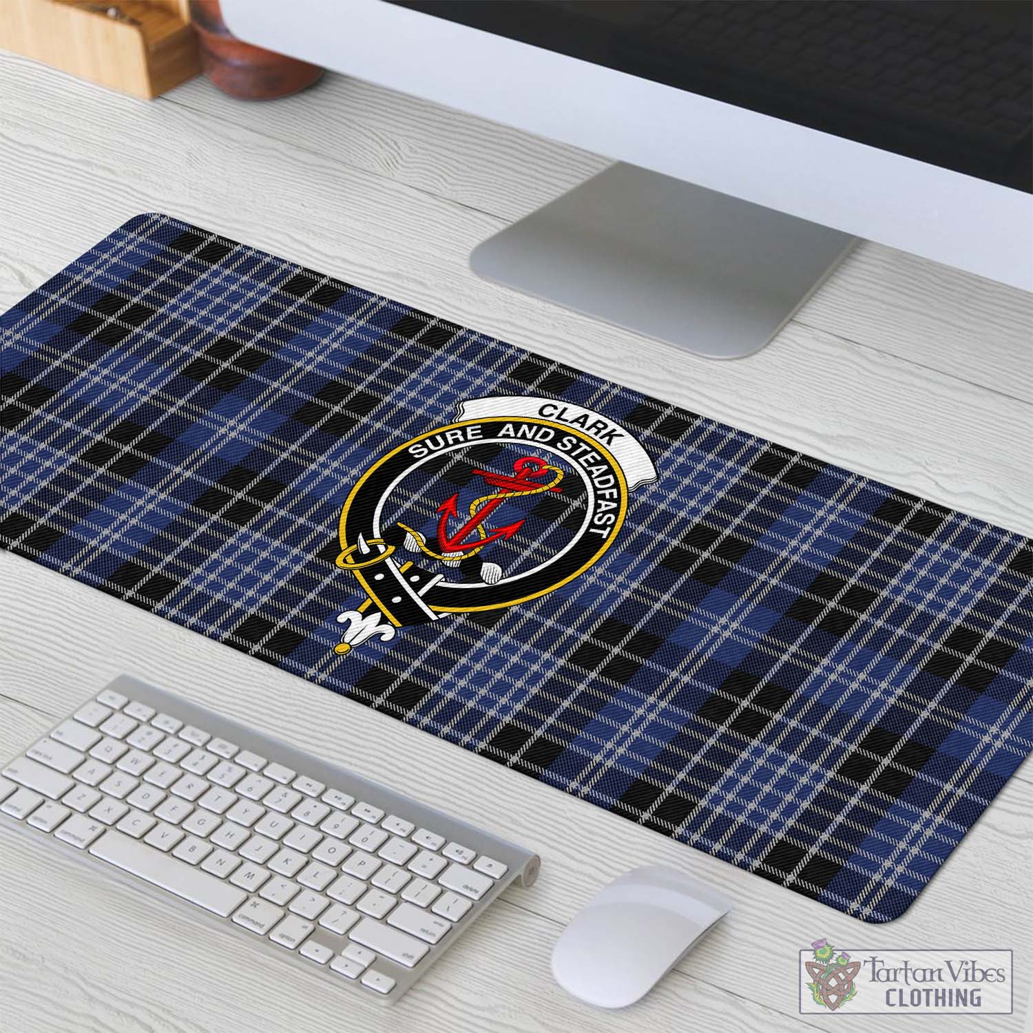 Tartan Vibes Clothing Clark Tartan Mouse Pad with Family Crest