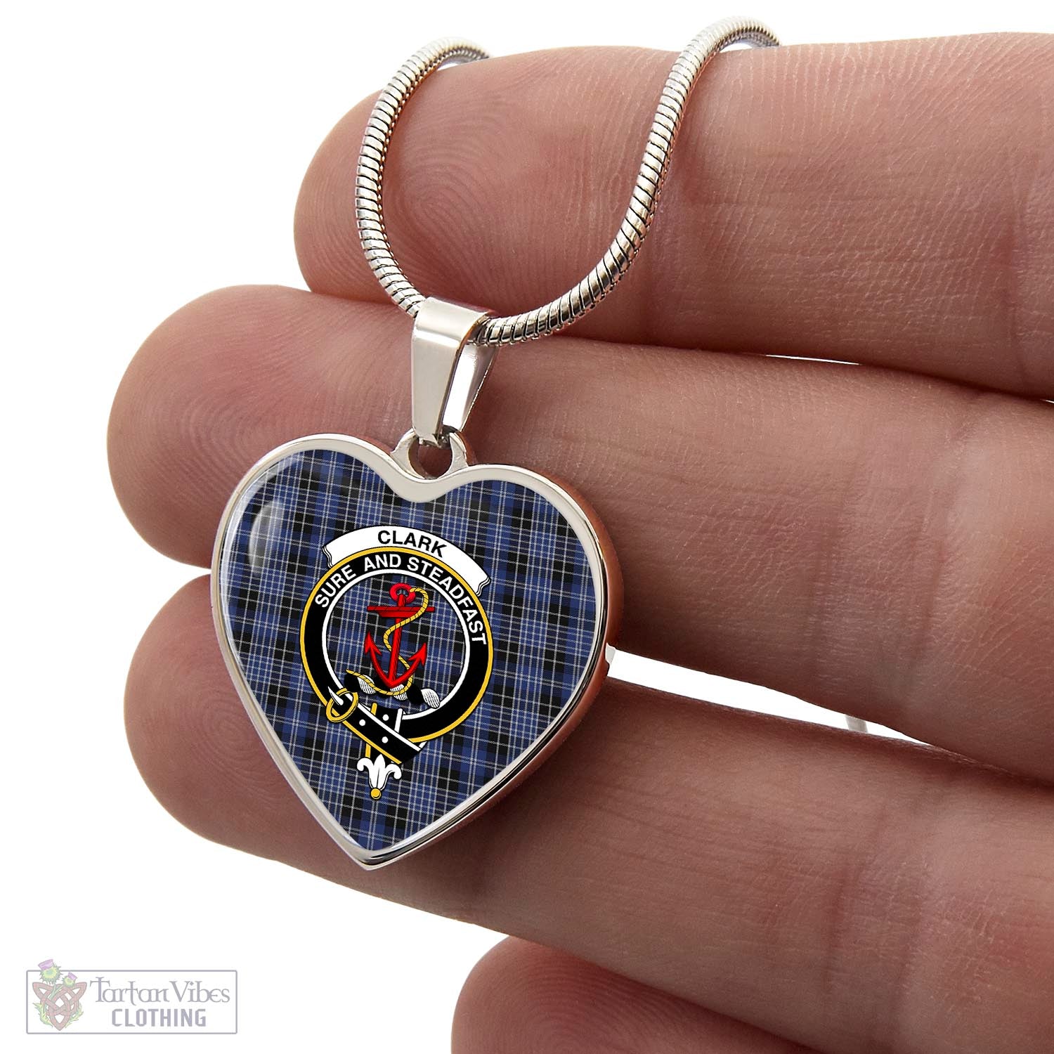 Tartan Vibes Clothing Clark Tartan Heart Necklace with Family Crest