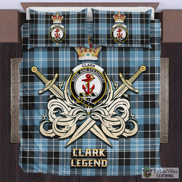 Clark Ancient Tartan Bedding Set with Clan Crest and the Golden Sword of Courageous Legacy