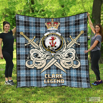 Clark Ancient Tartan Quilt with Clan Crest and the Golden Sword of Courageous Legacy