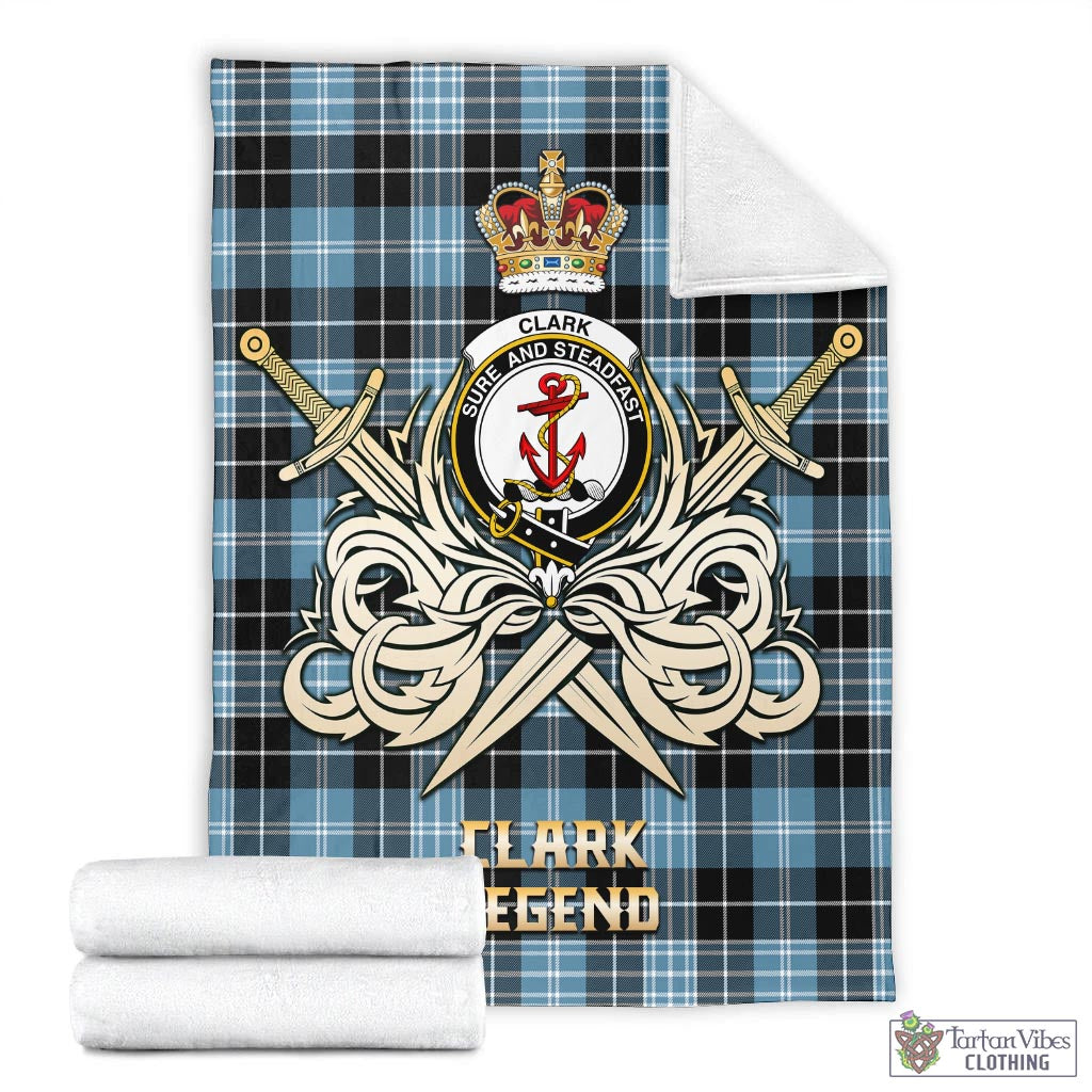 Tartan Vibes Clothing Clark Ancient Tartan Blanket with Clan Crest and the Golden Sword of Courageous Legacy