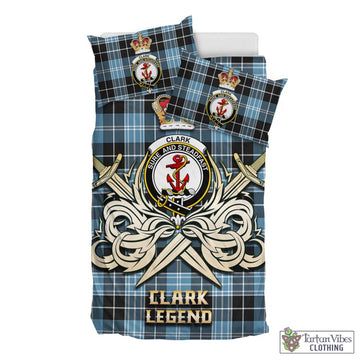 Clark Ancient Tartan Bedding Set with Clan Crest and the Golden Sword of Courageous Legacy
