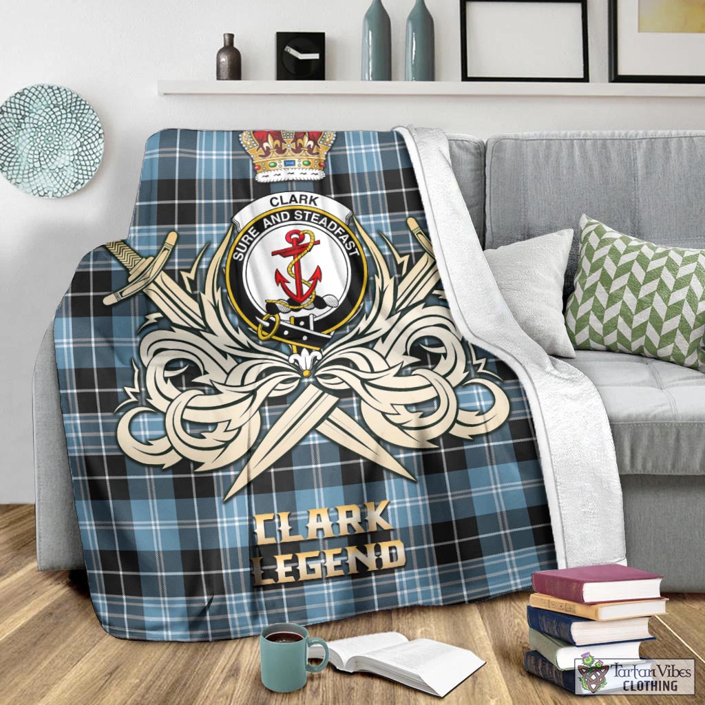 Tartan Vibes Clothing Clark Ancient Tartan Blanket with Clan Crest and the Golden Sword of Courageous Legacy