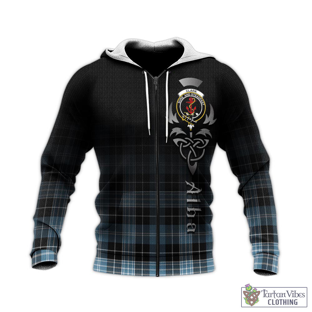 Tartan Vibes Clothing Clark Ancient Tartan Knitted Hoodie Featuring Alba Gu Brath Family Crest Celtic Inspired