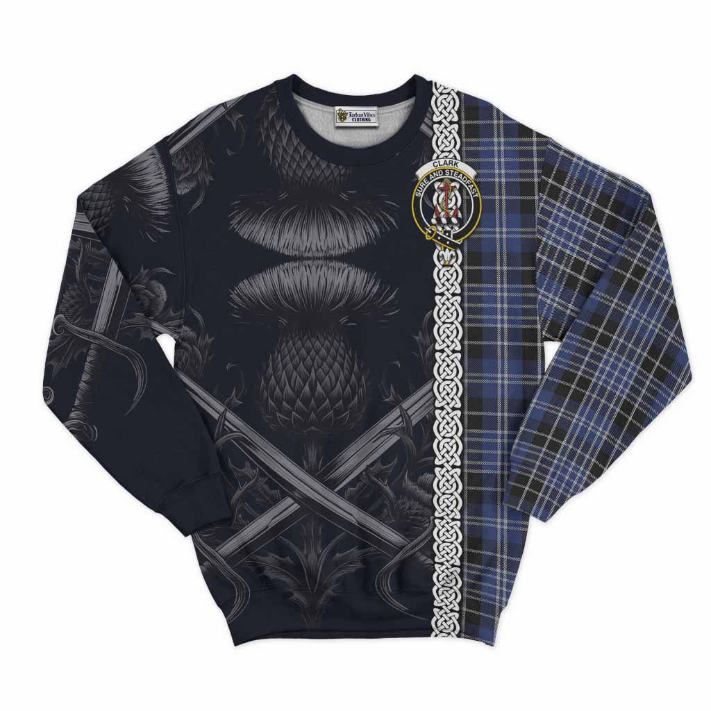 Tartan Vibes Clothing Clark (Clarke) Tartan Sweatshirt with Family Crest Cross Sword Thistle Celtic Vibes
