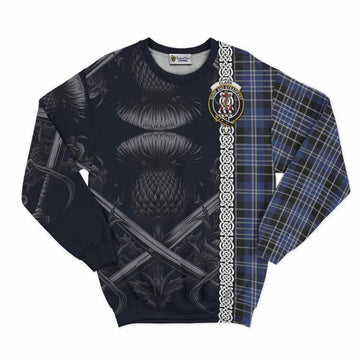 Tartan Vibes Clothing Clark (Clarke) Tartan Sweatshirt with Family Crest Cross Sword Thistle Celtic Vibes