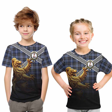 Clark (Clarke) Crest Tartan Kid T-Shirt with Golden Lion Emblem Celtic Style