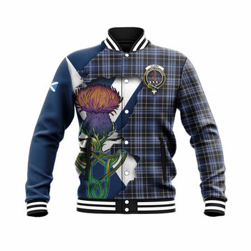 Clark (Clarke) Tartan Family Crest Baseball Jacket Scottish Thistle Celtic Inspired