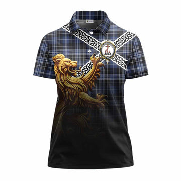 Clark (Clarke) Crest Tartan Women's Polo Shirt with Golden Lion Emblem Celtic Style