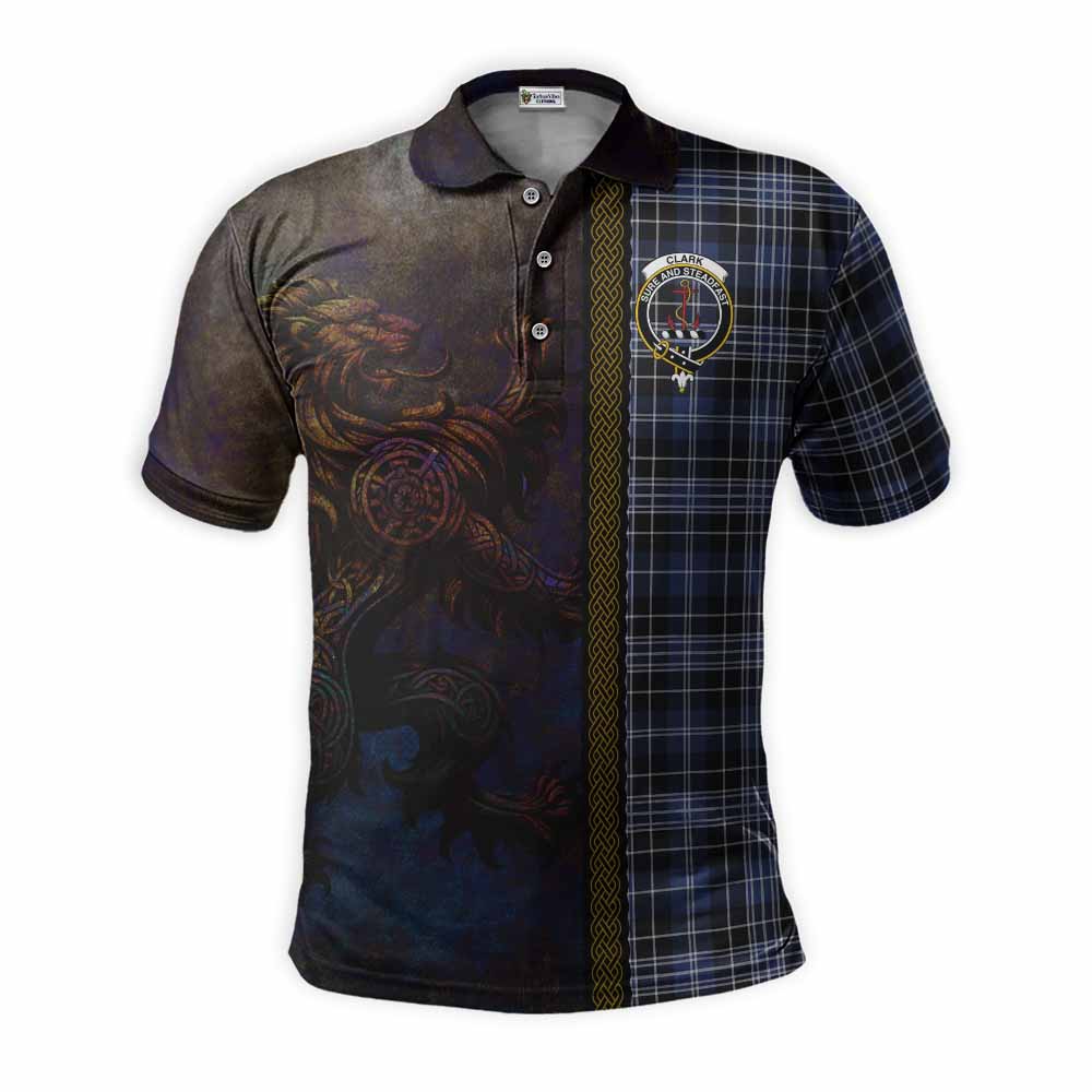 Tartan Vibes Clothing Clark (Clarke) Tartan Family Crest Polo Shirt Alba Gu Brath Be Brave Lion Ancient Style