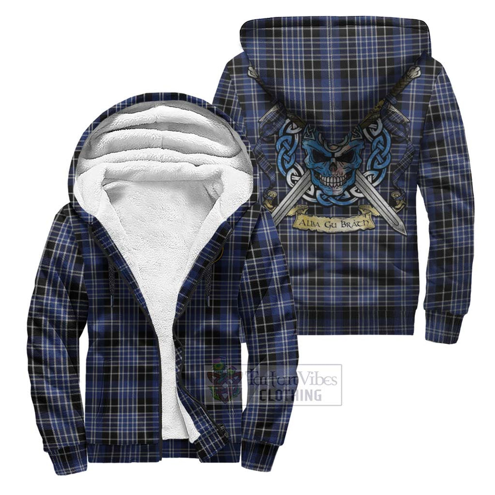 Tartan Vibes Clothing Clark (Clarke) Tartan Sherpa Hoodie with Family Crest Celtic Skull Style