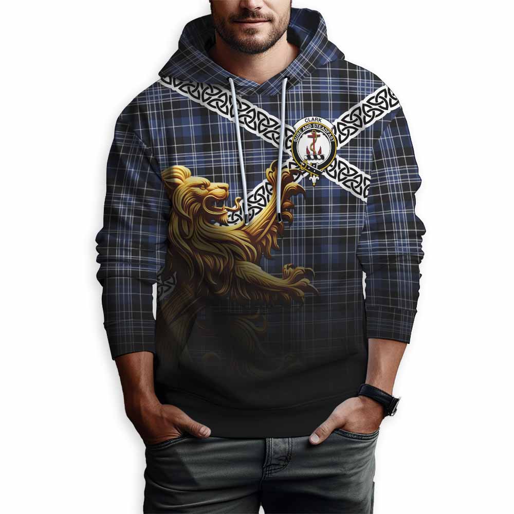 Tartan Vibes Clothing Clark (Clarke) Crest Tartan Hoodie with Golden Lion Emblem Celtic Style