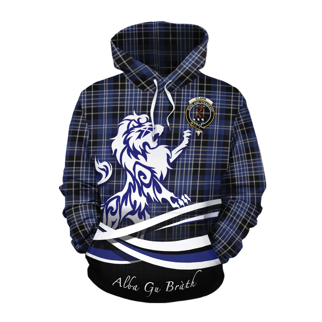 Tartan Vibes Clothing Clark (Clarke) Tartan Cotton Hoodie with Alba Gu Brath Regal Lion Emblem