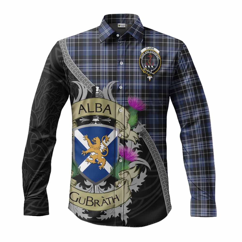 Tartan Vibes Clothing Clark (Clarke) Tartan Family Crest Long Sleeve Button Shirt Lion Rampant Royal Thistle Shield Celtic Inspired