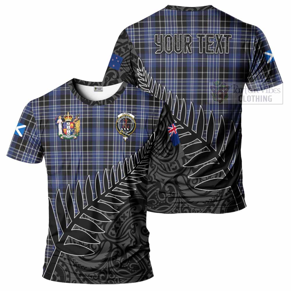Tartan Vibes Clothing Clark (Clarke) Crest Tartan T-Shirt with New Zealand Silver Fern Half Style