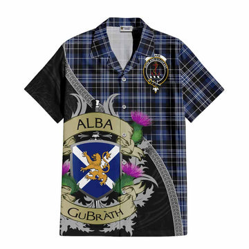 Tartan Vibes Clothing Clark (Clarke) Tartan Family Crest Short Sleeve Button Shirt Lion Rampant Royal Thistle Shield Celtic Inspired