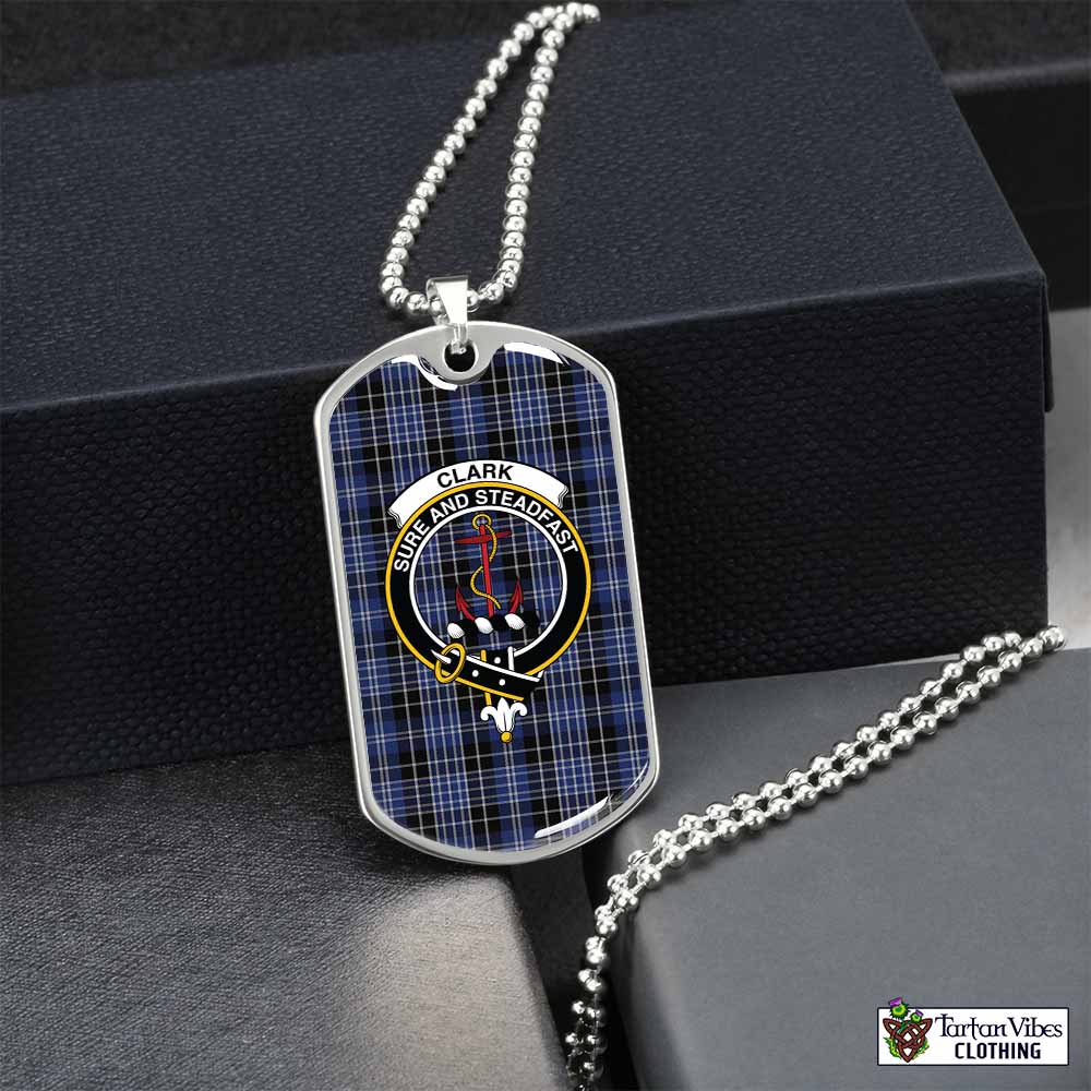 Tartan Vibes Clothing Clark (Clarke) Tartan Dog Tag Necklace with Family Crest