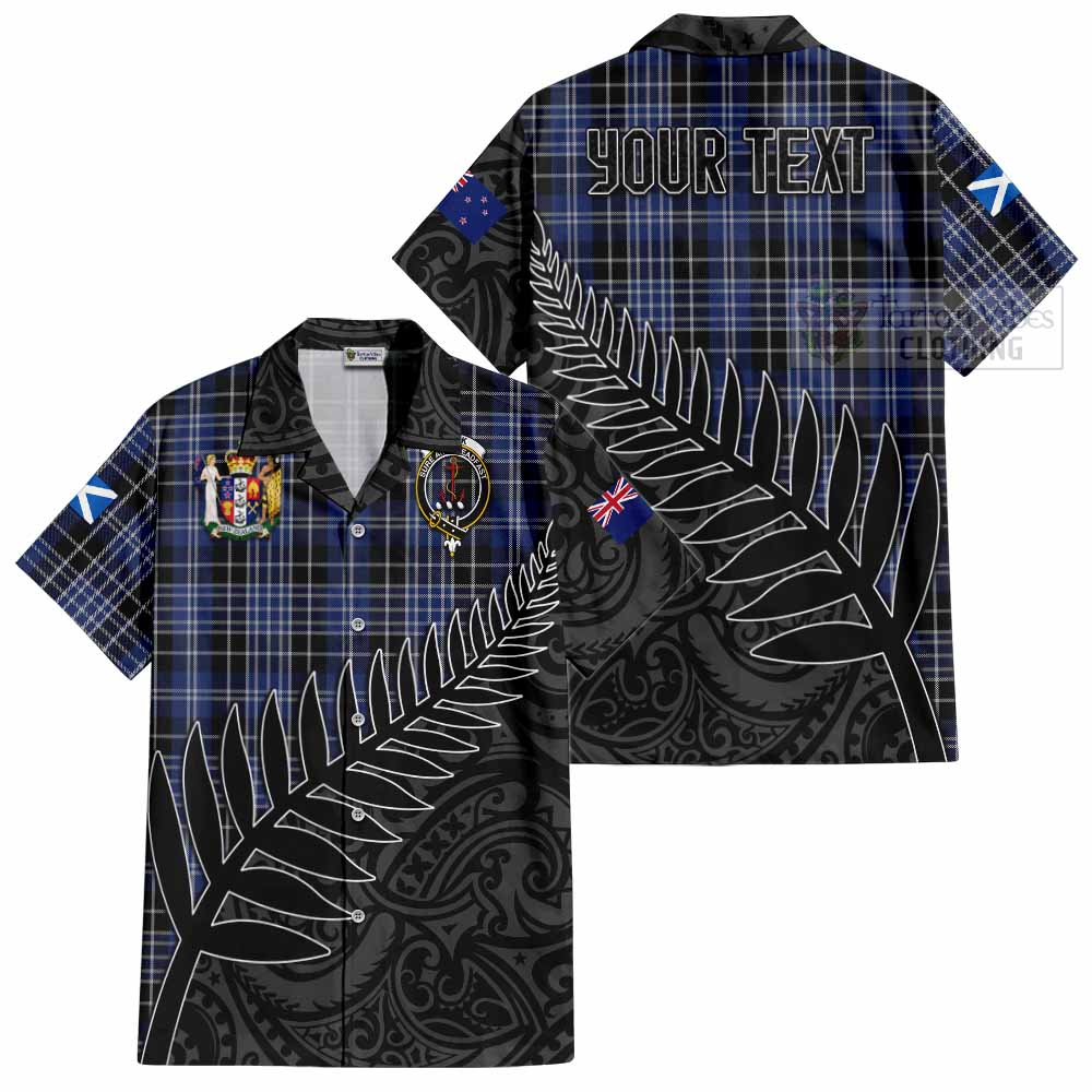 Tartan Vibes Clothing Clark (Clarke) Crest Tartan Short Sleeve Button Shirt with New Zealand Silver Fern Half Style